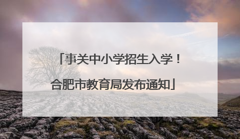 事关中小学招生入学！合肥市教育局发布通知