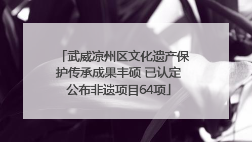 武威凉州区文化遗产保护传承成果丰硕 已认定公布非遗项目64项