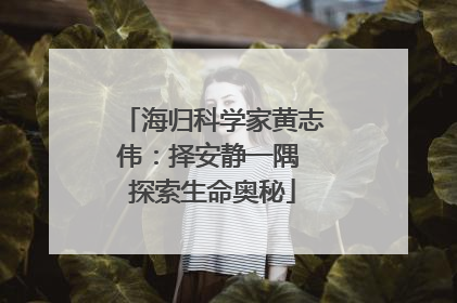 海归科学家黄志伟：择安静一隅 探索生命奥秘