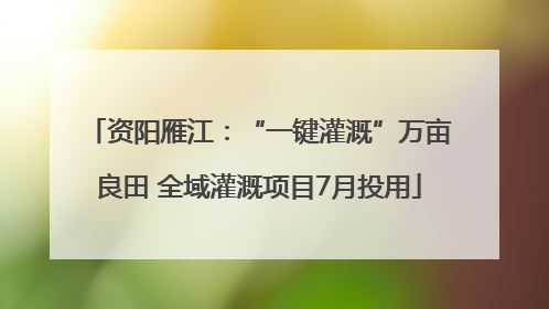 资阳雁江：“一键灌溉”万亩良田 全域灌溉项目7月投用